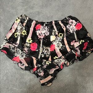 Victoria's Secret Black Satin Floral Ruffle Sleep Shorts